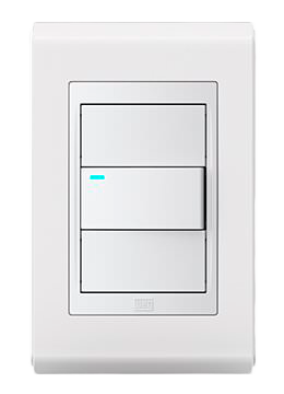 tomadas-interruptores-weg-linha-refinatto-style-branco-acetinato-interruptor-branco Interruptor triplo embutido com acabamento branco e indicador luminoso em um dos botões